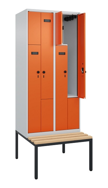 C+P Z-Spind Evolo PLUS, Bank, 4 Fächer, 2120x800x815mm, 7035/2004, Drehriegel, Sitzfläche Buche-Hartholz, Sitzbank, 0490537-224 S10005