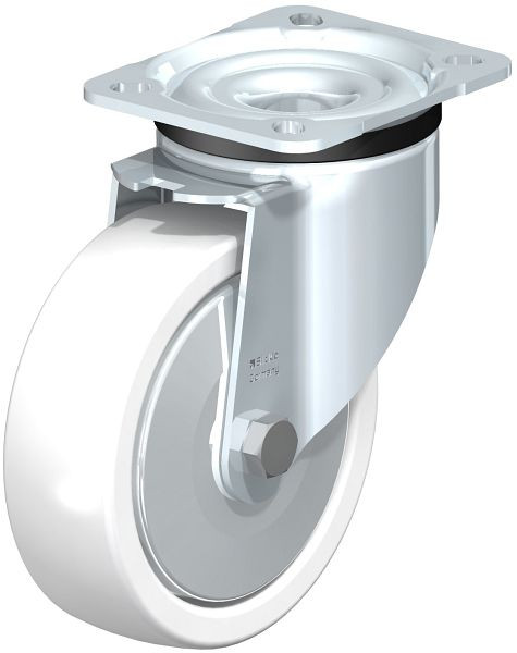 Blickle LK-SPO 125G-1-FA Stahlblech-Lenkrolle, schwere Ausführung, mit Anschraubplatte, Polyamid, Weiß, 302620