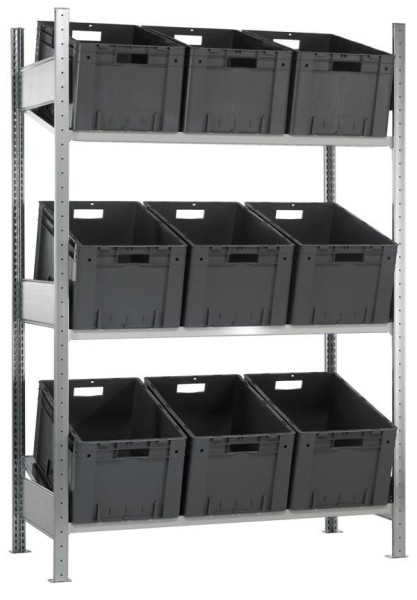 Schulte Anbauregal, Schrägbodenregal MULTIplus150, 2000 x 1300 x 600 mm, verzinkt/RAL 7035 lichtgrau, 3 Fachböden, 13681
