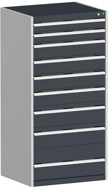 bott cubio Schubladenschrank bestückt mit 9 Schwerlastschubladen BxTxH: 800 x 750 x 1600 mm, RAL 7035/7016, 40028040.19V