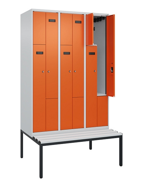 C+P Z-Spind Evolo PLUS, Bank, 6 Fächer, 2120x1200x815mm, 7035/2004, Zylinderschloss, Sitzfläche Kunststoff, Sitzbank, 0490537-326 S10078