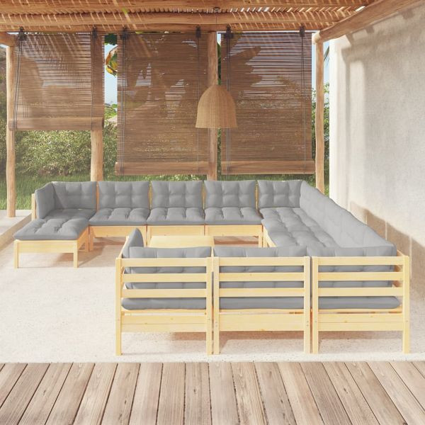 vidaXL 13-teilig Garten-Lounge-Set mit Grauen Kissen Kiefernholz, 3097072