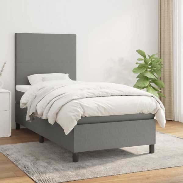 vidaXL Boxspringbett mit Matratze Dunkelgrau 80x200 cm Stoff, 3141570