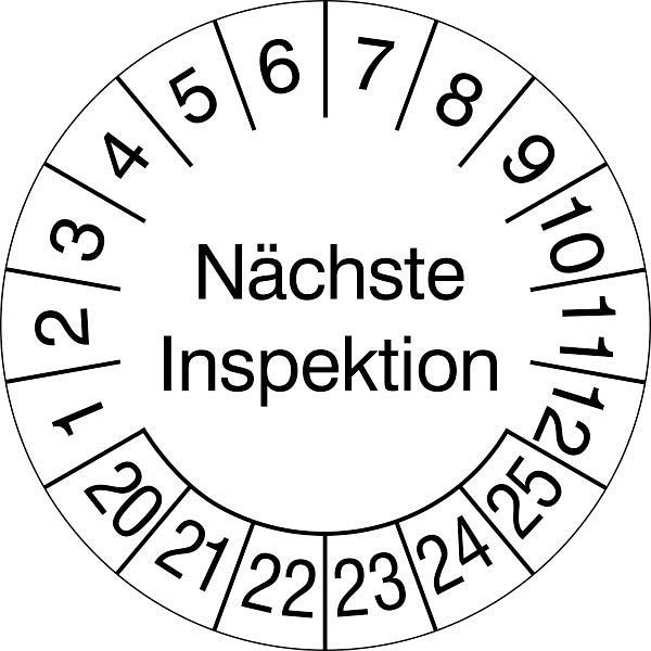 SafetyMarking Prüfplakette, Nächste Inspektion, Prüfzeitraum: 20-25, Ø 3 cm, Folie, selbstklebend, VE: 500 Stück/Rolle, 31.3690-20-25