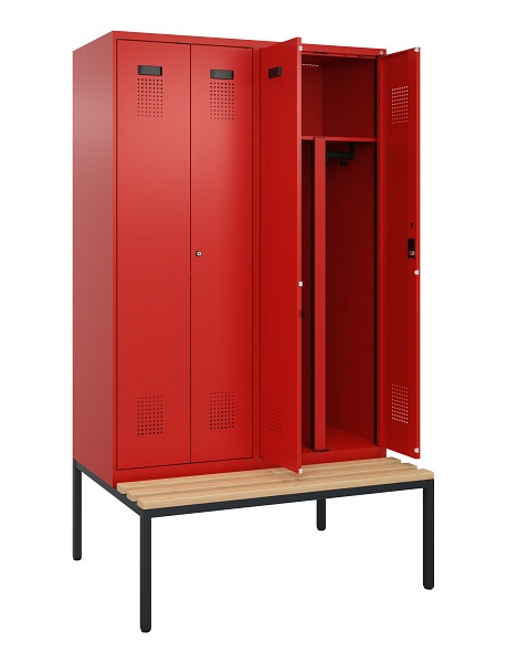 C+P PSA Doppel-Spind Evolo PLUS, Bank, 4 Abteile, 2120x1200x815mm, 3020/3020, Zylinderschloss, Sitzfläche Buche-Hartholz, Sitzbank, 0490527-40P S10052