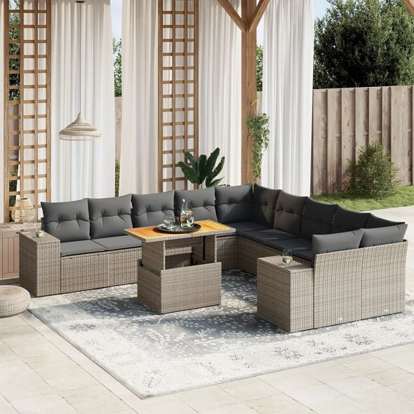 vidaXL 11-teilig Garten-Sofagarnitur mit Kissen Grau Poly Rattan, 3272831