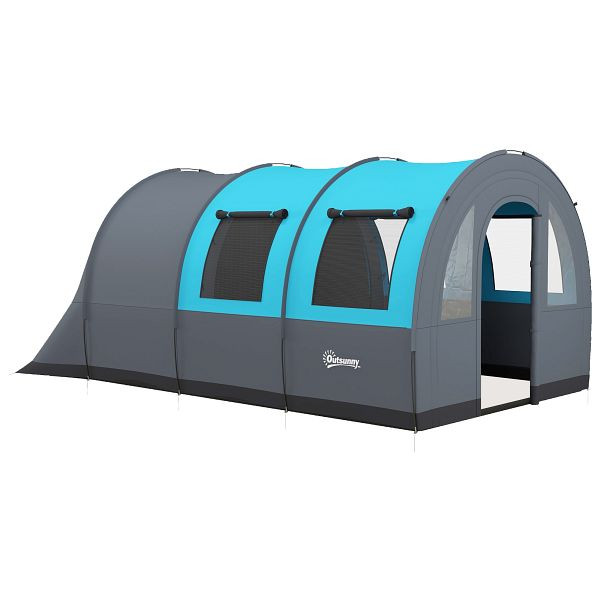Outsunny Campingzelt bis 6 Pers., Familienzelt, separate Bereiche, wasserdicht, Grau, A20-373V00GY
