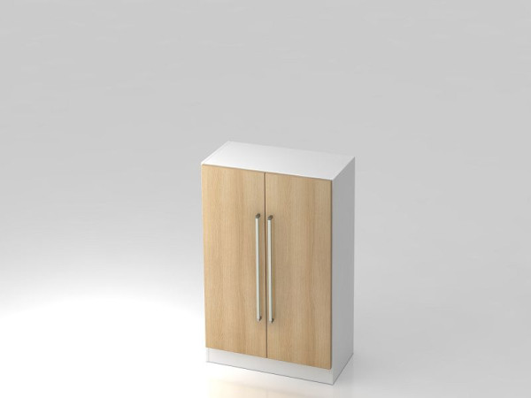 Hammerbacher Schrank 3OH mit Sockelblende Chromgriff Weiß/Eiche, 80x42x127 cm (BxTxH), V7550/W/E/CE