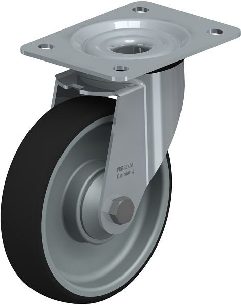 Blickle LE-PATH 160K Stahlblech-Lenkrolle mit Anschraubplatte, Thermoplastisches Polyurethan, Grau, 846985