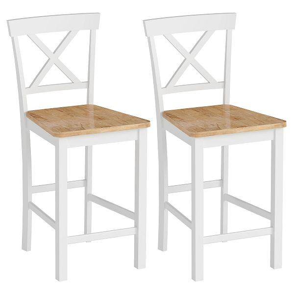 HOMCOM 2er-Set Barstühle mit Rückenlehne und Fußstütze, Kautschukholz, für Küche, Esszimmer, Bar, Eiche+Weiß, 83A-286V90ND
