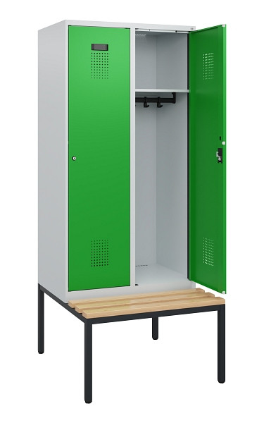 C+P Spind Evolo PLUS, 2 Abteile, 1950x800x815mm, 7035/6037, Zylinderschloss, Sitzfläche Buche-Hartholz, Sitzbank, 0490505-22 S10038