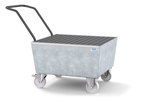 DENIOS Fahrbare Auffangwanne classic-line für 1 Fass à 200 l, verzinkt, mit Gitterrost, 259338