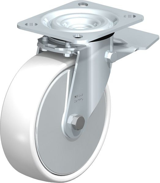 Blickle L-PPN 125R-ST-FA Stahlblech-Lenkrolle, mittelschwere Ausführung, mit Anschraubplatte & Feststeller, Polypropylen, Weiß, 762799