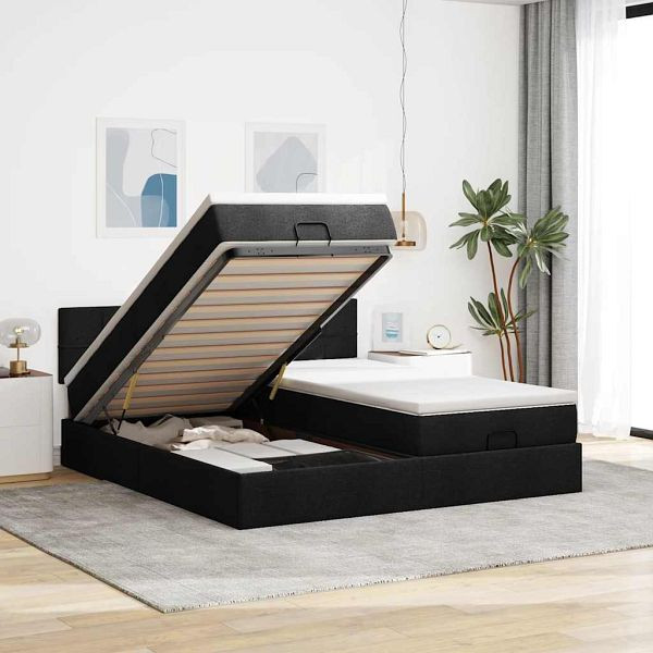 vidaXL Ottoman-Bett mit Matratzen Schwarz 180x200 cm Stoff, 3311996