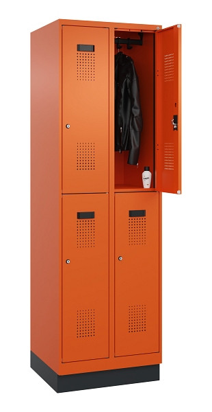 C+P Doppelstöckiger Spind Evolo PLUS, mit Sockel, 4 Fächer, 1950x600x500mm, 2004, Zylinderschloss, 049320-20 S10050