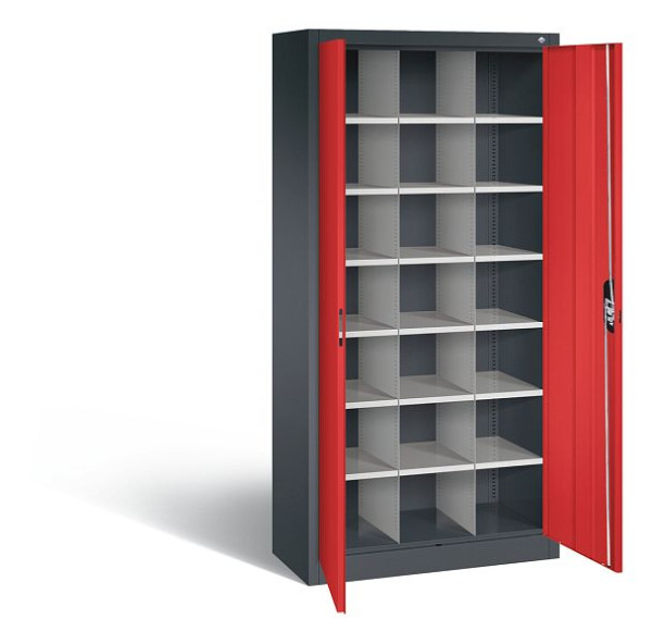 C+P Büro-Fächerschrank Acurado, H1950xB930xT400mm, Farbe: Schwarzgrau / feuerrot, Muldengriff, 9260-410 S10352