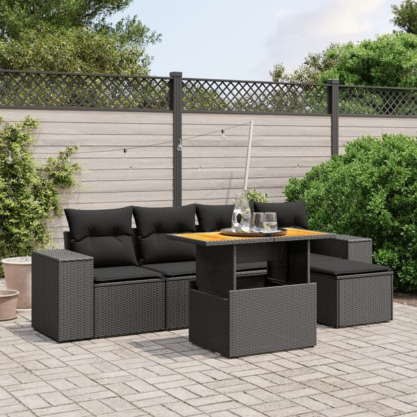 vidaXL 6-tlg. Garten-Sofagarnitur mit Kissen Schwarz Poly Rattan, 3275918