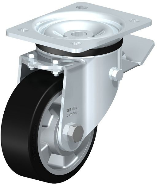 Blickle LK-ALEV 127K-ST Stahlblech-Lenkrolle, schwere Ausführung, mit Anschraubplatte & Feststeller, Elastik-Vollgummi, Schwarz, 610576