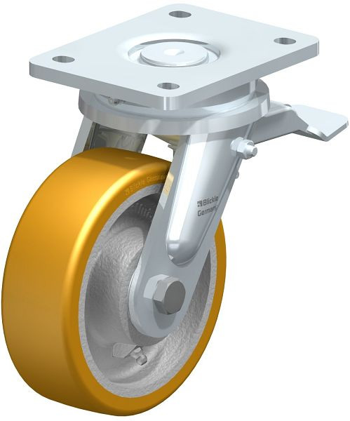 Blickle LO-GTH 150K-ST Stahlgeschweißte Schwerlast-Lenkrolle mit Feststeller, Blickle Extrathane®, Hellbraun, 330233