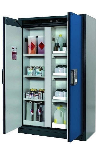asecos Sicherheitsschrank Q-CLASSIC-90, Q90.195.120.MV in enzianblau RAL 5010 mit 3x Fachboden (Stahlblech), 34214-047-33543