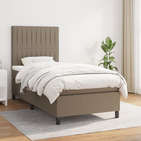 vidaXL Boxspringbett mit Matratze Taupe 100x200 cm Stoff, 3141917