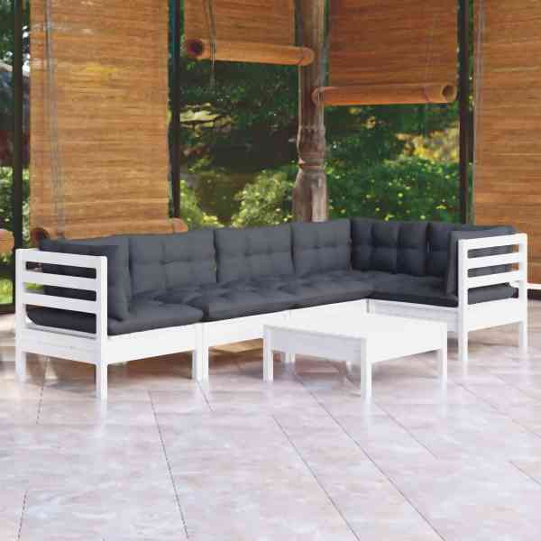 vidaXL 6-tlg. Garten-Lounge-Set mit Kissen Weiß Kiefernholz, 3096389
