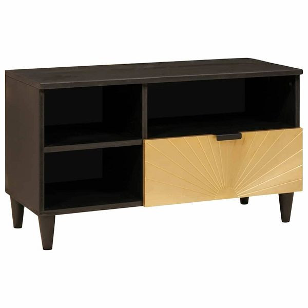 vidaXL TV-Schrank Schwarz und Gold 80 x 33 x 46 cm massives Mangoholz, 4017845