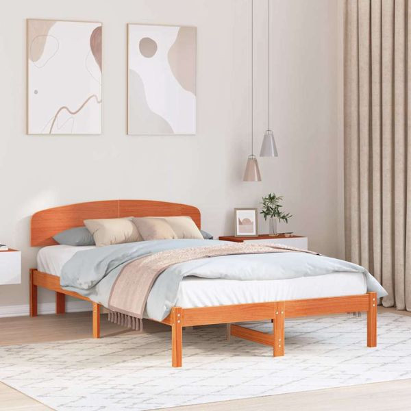 vidaXL Bettgestell mit Kopfteil Braun 135 x 190 cm Massivholz Kiefer, 872073