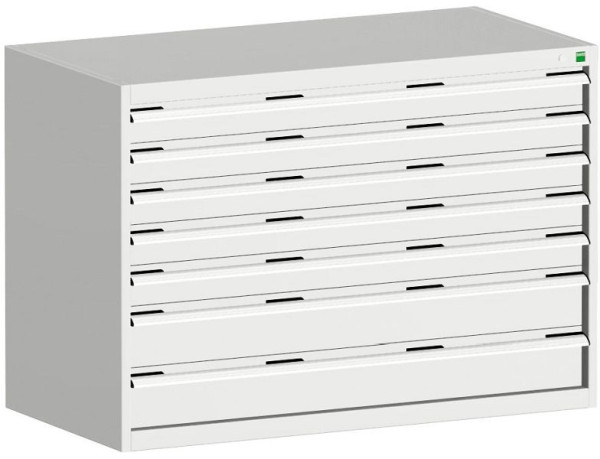 bott cubio Schubladenschrank bestückt mit 7 Schwerlastschubladen BxTxH: 1300 x 750 x 900 mm, RAL 7035, 40030088.16V