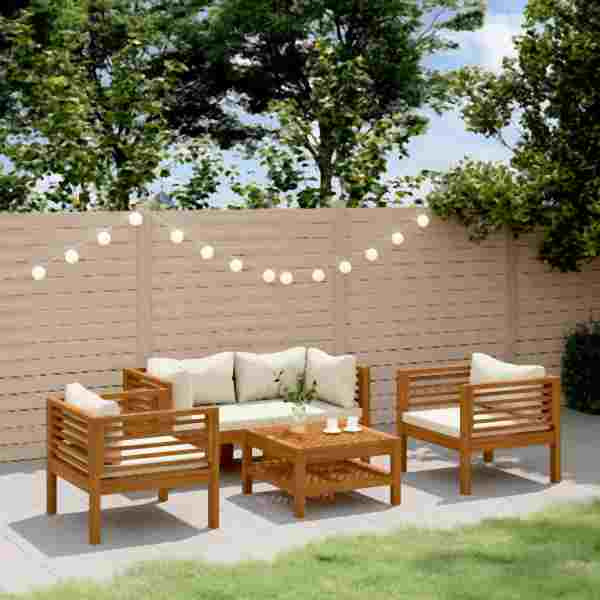 vidaXL 5-tlg. Garten-Lounge-Set mit Creme Kissen Massivholz Akazie, 3086934