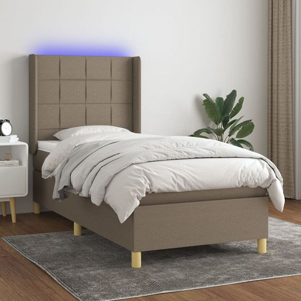 vidaXL Boxspringbett mit Matratze & LED Taupe 90x200 cm Stoff, 3138849
