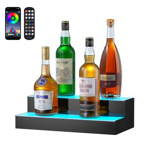 VEVOR Barregal Weinregal LED Beleuchtung Wandmontage 2-stufig 405mm Display, ZTXLEDJPZSJ2BMG48V2