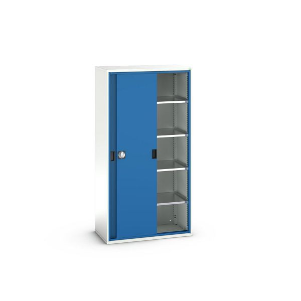 bott verso Schiebetürschrank, mit 4 Fachböden, BxTxH: 1050 x550 x 2000 mm, Lichtgrau / Enzianblau, 16926281.11