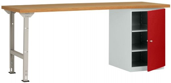 Manuflex Werkbanksystem COMBI Modell 8 mit massiver Bucheplatte, BxTxH = 2000 x 700 x 840 mm, Rubinrot, WC5125.3003