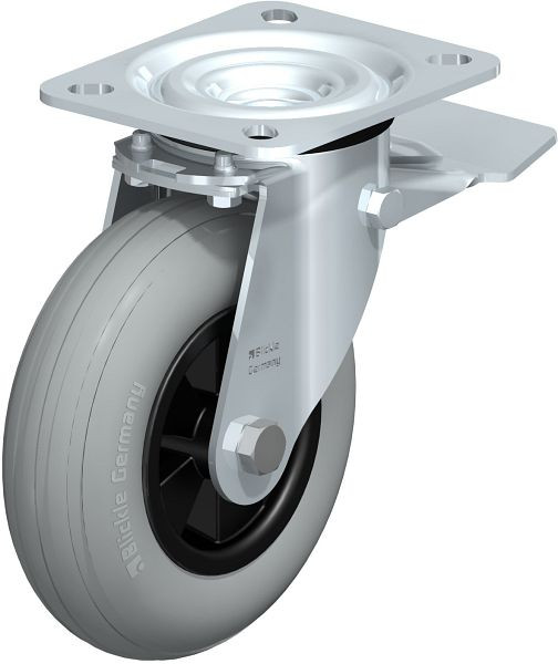 Blickle L-VWPP 125G-ST-SG Stahlblech-Lenkrolle, mittelschwere Ausführung, mit Anschraubplatte & Feststeller, Weichgummi, Grau, 849927
