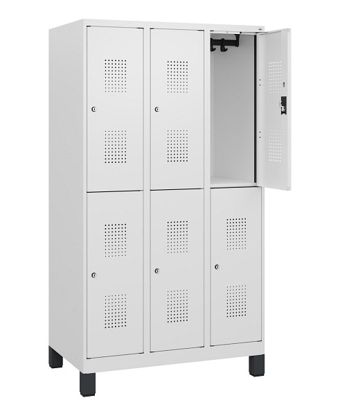 C+P Doppelstöckiger Spind Evolo PLUS, Füße, 6 Fächer, 1630x900x500mm, 9016/9016, Zylinderschloss, 0493105-30 S10053
