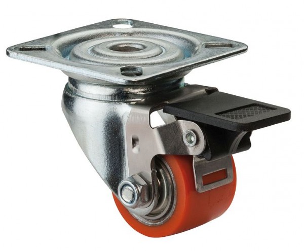 BS Rollen Kompaktrolle mit Feststeller, Breite 25 mm, Ø35 mm, bis 100 kg, Lauffläche Polyurethan, Radkörper Stahl, Kugellager, A620.C10.035