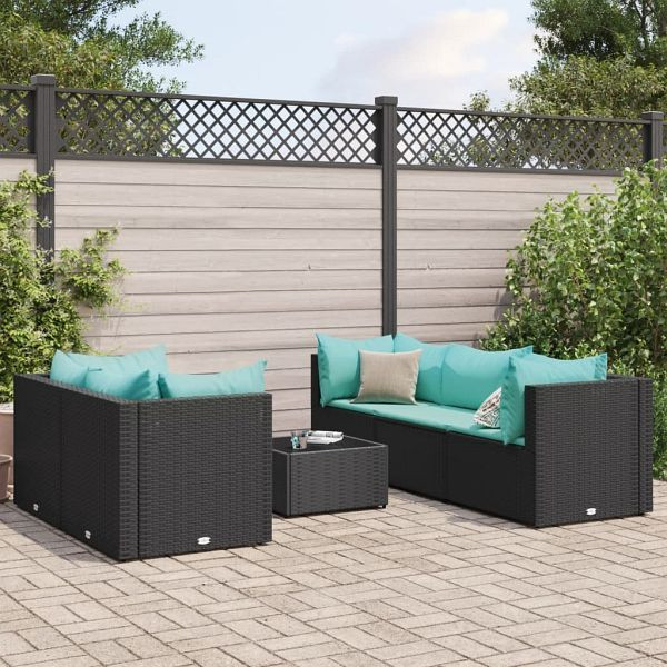 vidaXL 6-teilig Garten-Lounge-Set mit Kissen Schwarz Poly Rattan, 3308020