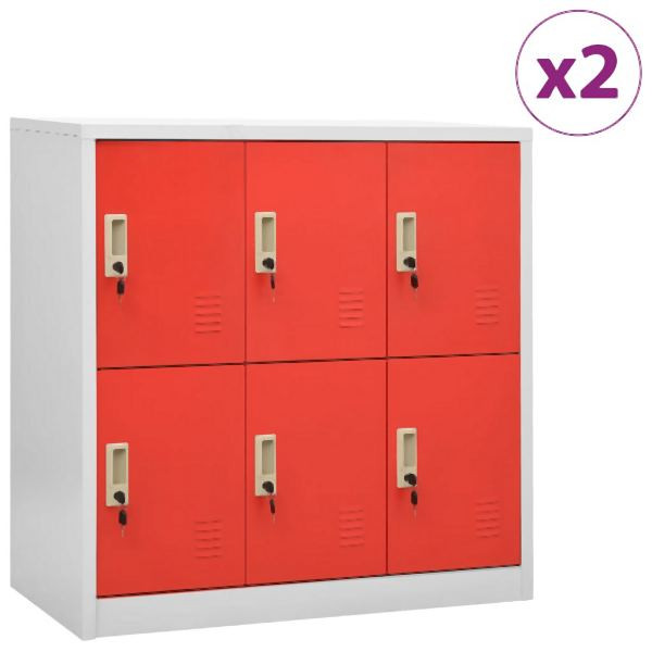 vidaXL Schließfachschränke 2 Stück Hellgrau und Rot 90x45x92,5cm Stahl, 3095233