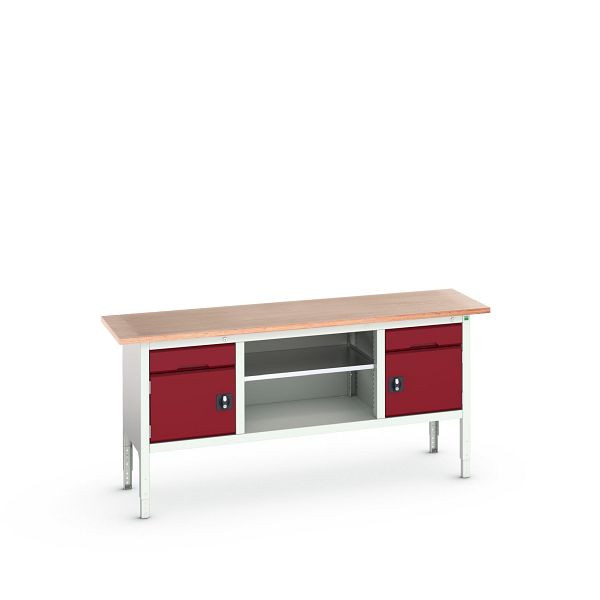 bott verso Kastenwerkbank (Multiplex-Platte) 5 Schubladen, 2 Türen und 1 Ablageboden, BxTxH: 2000 x 600 x 830 - 930 mm, 16923031.24