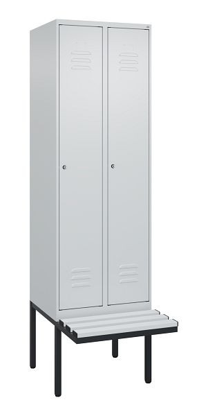 C+P Umkleidespind Classic PLUS, 2 Abteile, 2120x600x815mm, 7035/7035, Zylinderschlösser, je 2 Doppel-Haken, 0800407-20F S10024