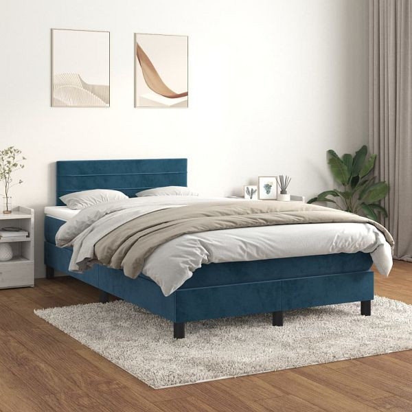vidaXL Boxspringbett mit Matratze Dunkelblau 120x200 cm Samt, 3141357