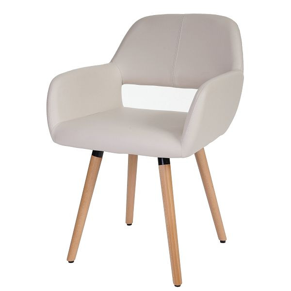 Mendler Esszimmerstuhl HWC-A50 II, Stuhl Küchenstuhl, Retro 50er Jahre Design, Kunstleder, creme, helle Beine, 48429