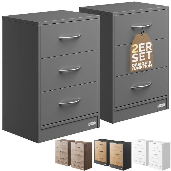 casaria Nachttisch Eloise 2er-Set Anthrazit 54x39x28cm, 109663