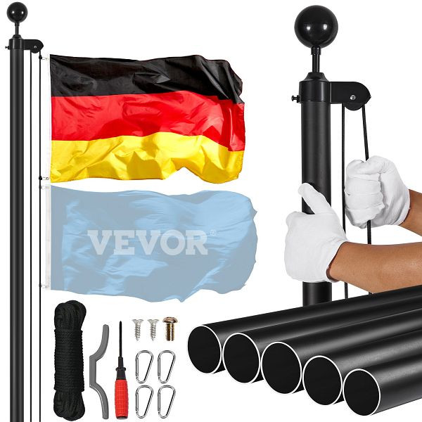 VEVOR 7,55m Abnehmbarer Fahnenmast Fahnenstange Deutschland Fahne Mast Schwarz, QGTJHS25YCTJ1271AV0