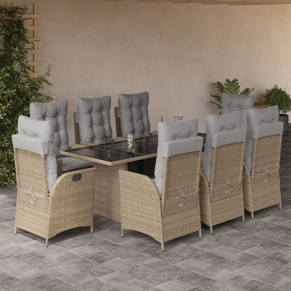 vidaXL 9-teilig Garten-Essgruppe mit Kissen Beigemischung Poly Rattan, 3213129