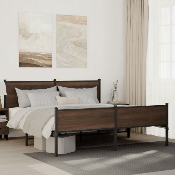 vidaXL Metallbett ohne Matratze Braun Eichen-Optik 183x213 cm, 3301416