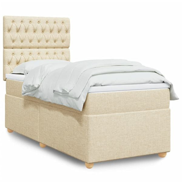 vidaXL Boxspringbett mit Matratze Creme 90x190 cm Stoff, 3291147