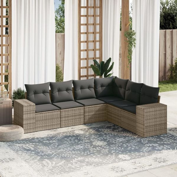 vidaXL 6-teilig Garten-Sofagarnitur mit Kissen Grau Poly Rattan, 3222609