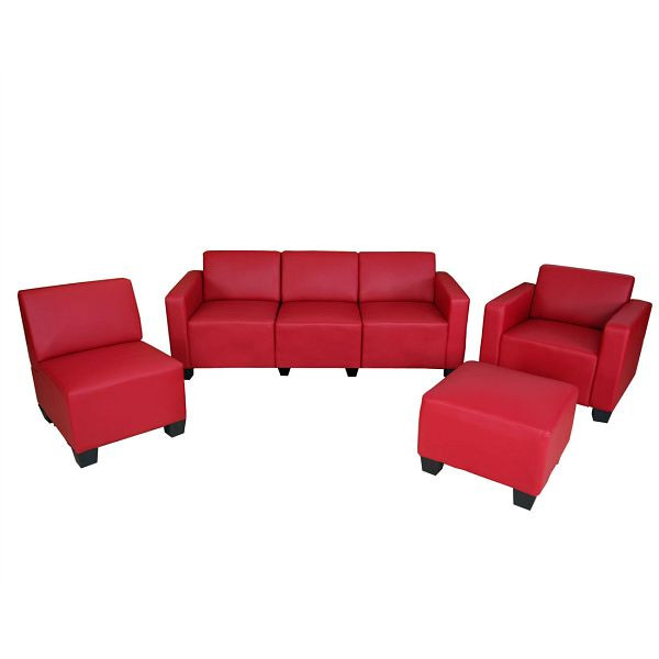 Mendler Modular Sofa-System Couch-Garnitur Lyon 3-1-1-1, Kunstleder, rot, 2x21691+21695+21698+21704+21707